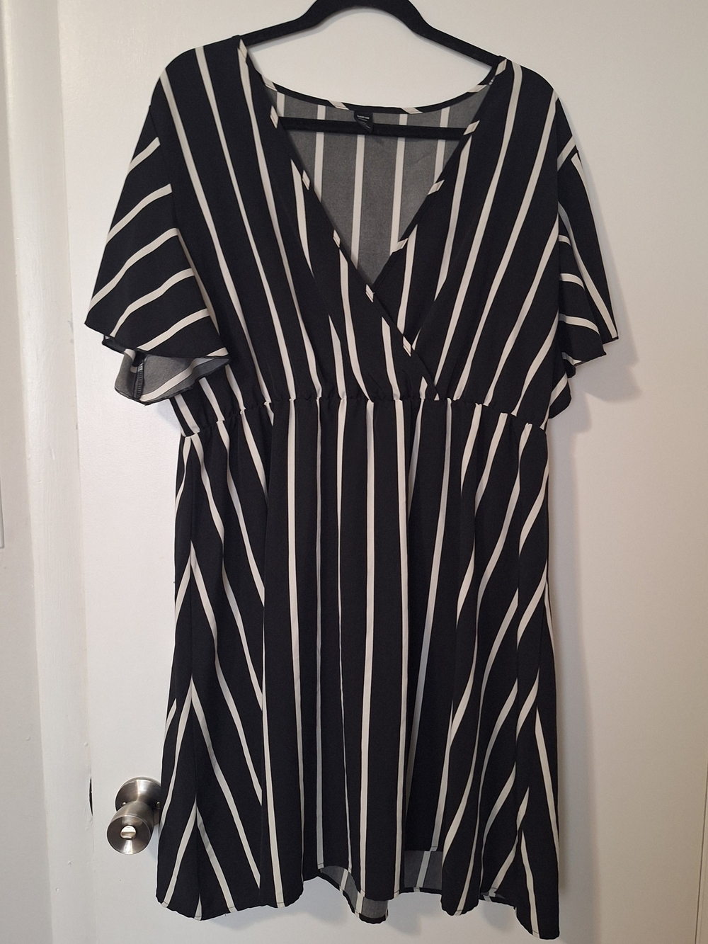 SHEIN Black & White Striped V-Neck Mini Dress